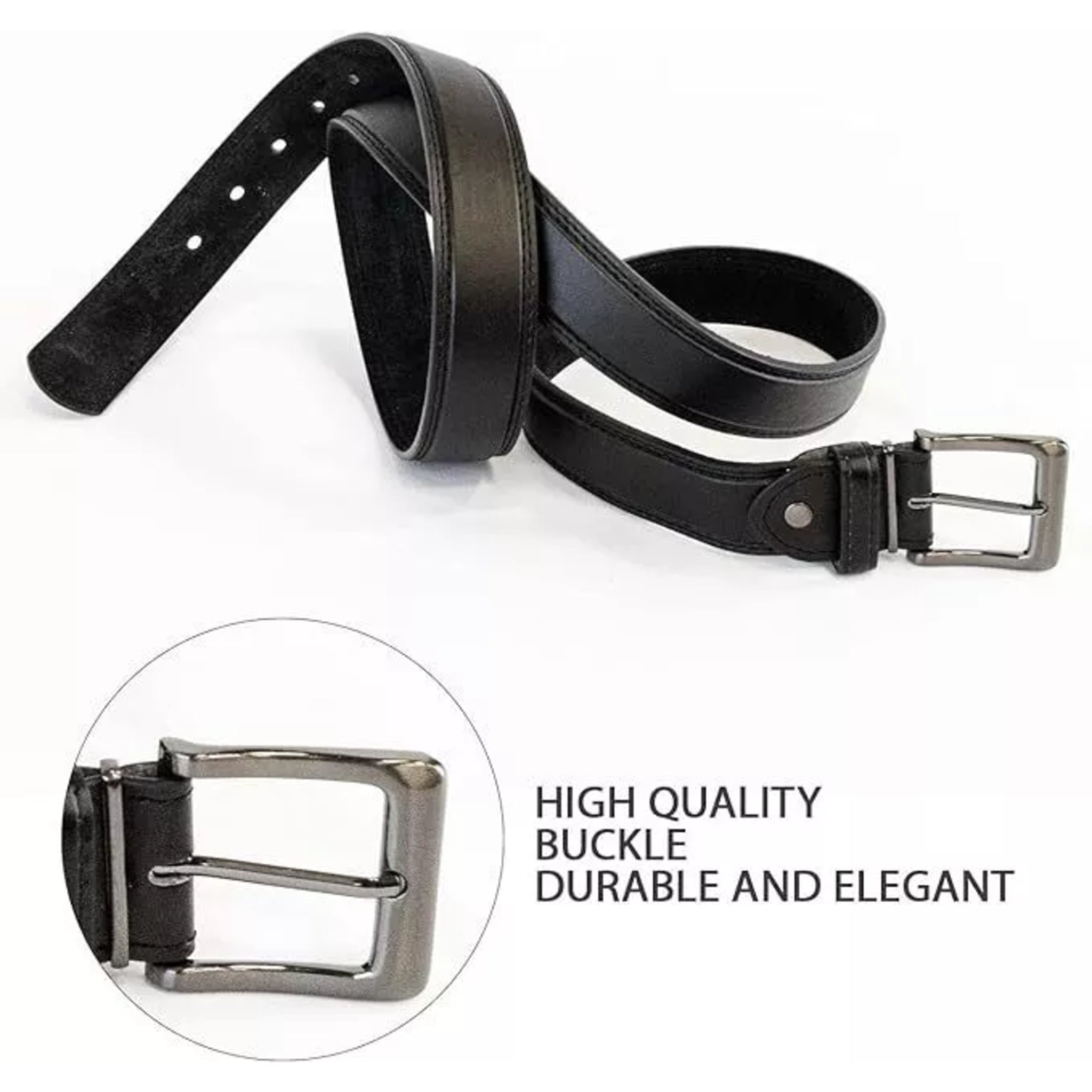 Men's high quality genuine black leather belt 1.25 inch width with silver buckle